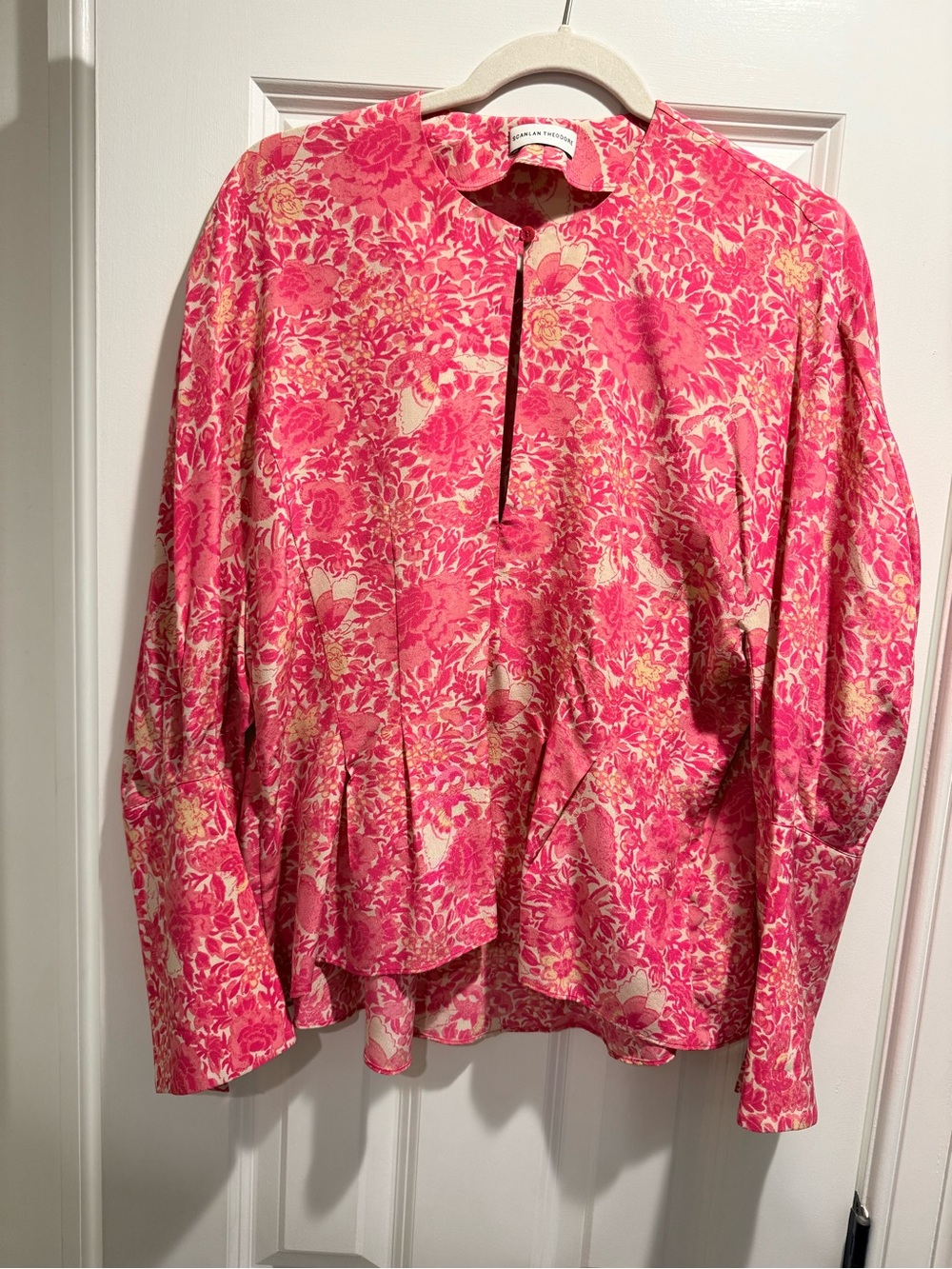 Scanlan Theodore Pink Floral Split-Neck Blouse